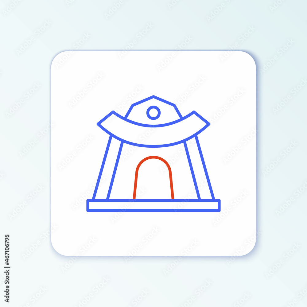 Poster line traditional korean temple building icon isolated on white background. colorful outline concept.