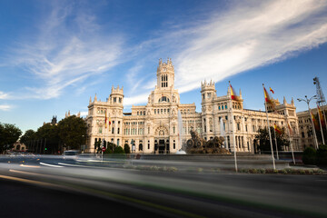 Fototapeta na wymiar Cibeles fountain and Cibeles palace at Madrid city center, Spain.