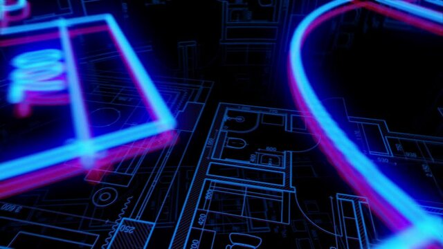 Blueprint house project for building construction and interior renovation. Animation drawing sketch and house design plan from top floor to bottom. Building development with 3d and graphic technology.