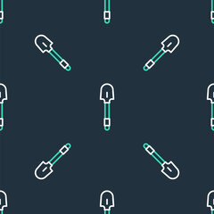 Line Shovel icon isolated seamless pattern on black background. Gardening tool. Tool for horticulture, agriculture, farming. Vector