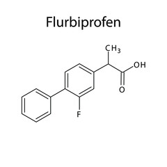 Flurbiprofen molecular structure, flat skeletal chemical formula. NSAID drug used to treat pain, osteoarthritis, rheumatoid arthritis. Vector illustration.