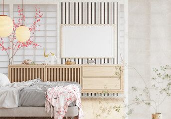 Obraz na płótnie Canvas 3D illustration mockup frame in japanese style bedroom