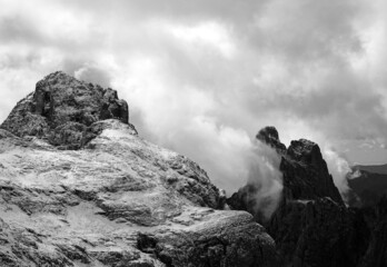 First snow on dolomites,  walking on altopiano della rosetta