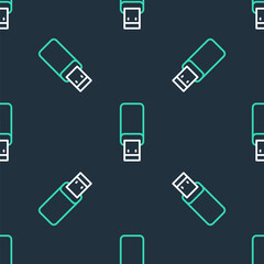 Line USB flash drive icon isolated seamless pattern on black background. Vector