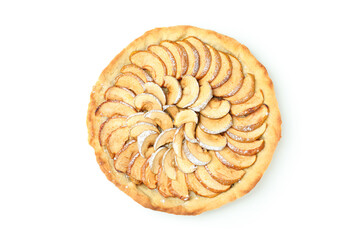 Sliced apple pie isolated on white background