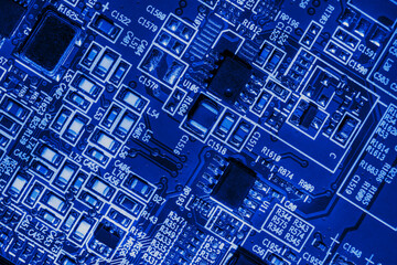 Large elements of a video card for a modern new generation microchip based on nanometer technology, transistor and processor electronic equipment. IT technologies in programming