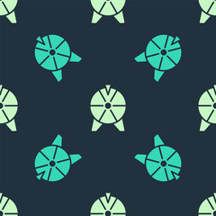 Green and beige Lucky wheel icon isolated seamless pattern on blue background. Vector