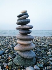 Fototapeta na wymiar Stack of rocks on sea bank