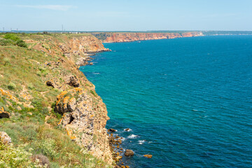 Seascape. Sea view. View from the cliff. Nature and wildlife. Vacation.