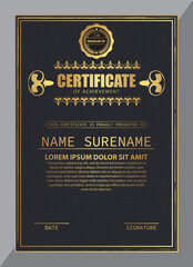 Certificate Design. Diploma currency border template. Dark colored gift voucher award background