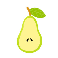 Half pear. Sliced green fruit. Ingredient with vitamins. Vegan sweet food. Flat cartoon illustration