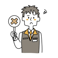 バツの札を持っている家電量販店の店員