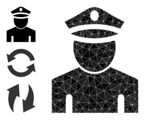 lowpoly policeman icon, and other icons. Polygonal policeman vector is constructed from chaotic triangles. Flat geometric mesh symbol is designed by policeman icon.