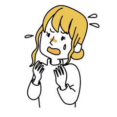 斜め上を見ながら慌てている女性