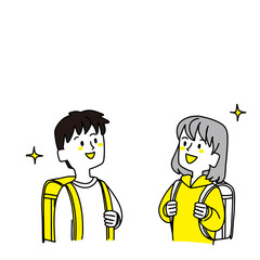 上を見てキラキラしている小学生二人