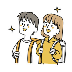 上を見てキラキラしている小学生二人