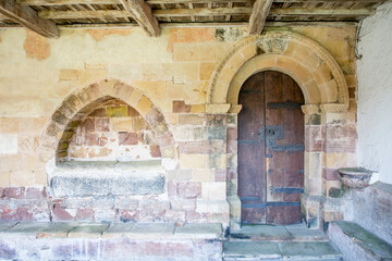 secondary door of the church of San Juan de Amandi, Villaviciosa, Asturias . Romanesque and...