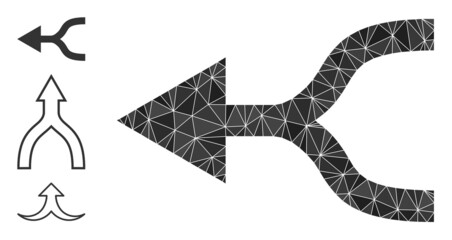 Low-poly combine arrow left icon, and bonus icons. Polygonal combine arrow left vector designed from randomized triangles. Flat geometric polygonal illustration designed by combine arrow left icon.