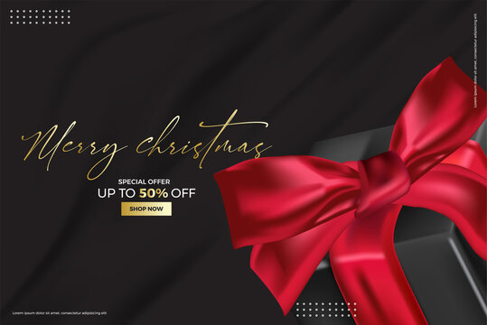 The Christmas sale. Advertising poster for the store. Discounts up to 50 percent. Red banner for website or flyer.