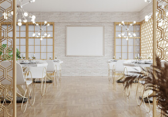 3D illustration Mockup photo frame in restaurant rendering