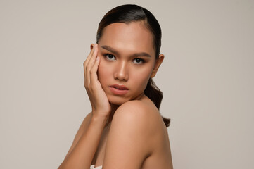 Beauty Portrait Beautiful asian Model Touching Face by Hand