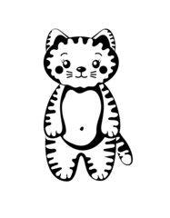 A cute striped kitten, a baby tiger, sweet little animal illustration