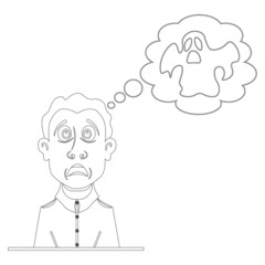 The man was afraid colorig book. Vector illustration on the theme of emotions.