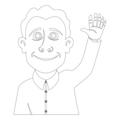 A kind and friendly person waves and says Hello. Vector illustration coloring book.