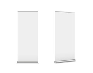 Vector realistic roll-up banners.  Template. Mobile sliding advertising stands. Mock-up. EPS10.