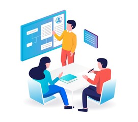 the work team holds a meeting to make a concept of work