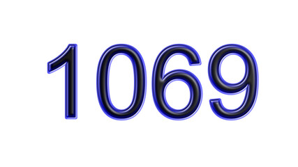 blue 1069 number 3d effect white background