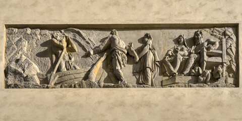 Bas-relief depicting scenes from Greek mythology, Brandenburg Gate, Pariser Square, Unter den Linden, Berlin, Germany © MC Photos
