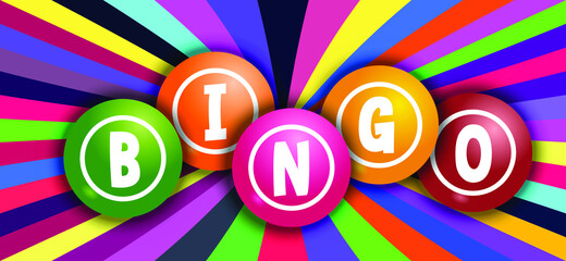 Slogan bingo for lottery and balls. Game of chance to win for young and old. Cartoon vector logo or symbol