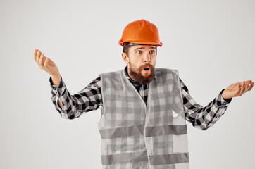 emotional man in working uniform construction building profession Studio
