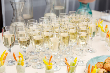 Catering service food and champagne glasses 