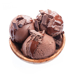 Chcolate ball ice cream in wooden plate