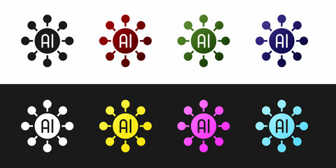 Set Neural network icon isolated on black and white background. Artificial intelligence AI. Vector