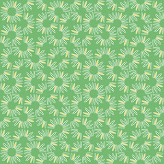 White and yellow daisy heads on green background - seamless vector pattern. Great for summer vintage fabric, scrapbooking, wallpaper, gift-wrap. Surface pattern design.