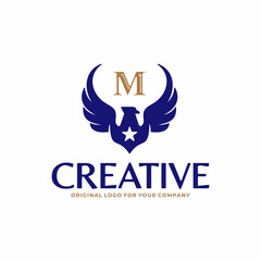 Creative unique bird logo design template with initial.