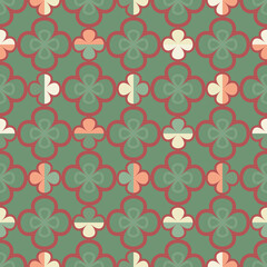 Elegant abstract seamless  vector pattern with stylised flowers. Decorative geometric floral grid texture in vintage colour scheme for wallpaper, home decor and prints.