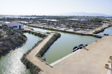 View from the top of  old salt flats where sea salt is dried, in La Tancada