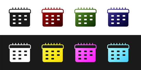 Set School timetable icon isolated on black and white background. Vector