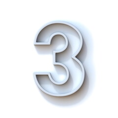 Grey extruded outlined font with shadow Number 3 THREE 3D
