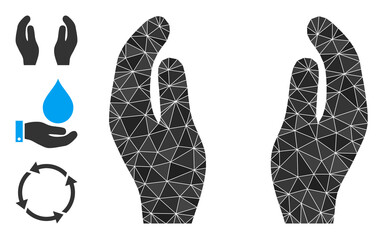 lowpoly care hands icon, and bonus icons. Polygonal care hands vector combined from random triangles. Flat geometric lowpoly illustration is designed by care hands icon.