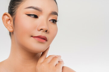 Obraz na płótnie Canvas Portrait of Beautiful Asian woman skin care healthy hair and skin close up face beauty