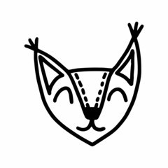 Cute doodle scandinavian fox isolated on white background. Hand drawn vector illustration. Funny, cute, hugge, hand drawn animal for poster, banner, print, decoration kids playroom or greeting card.