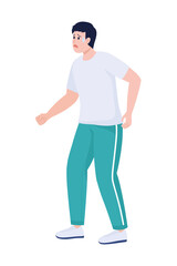 Nervous young man semi flat color vector character. Full body person on white. Response to dangerous situation isolated modern cartoon style illustration for graphic design and animation