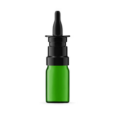 5 ml green glass nasal spray bottle. Isolated