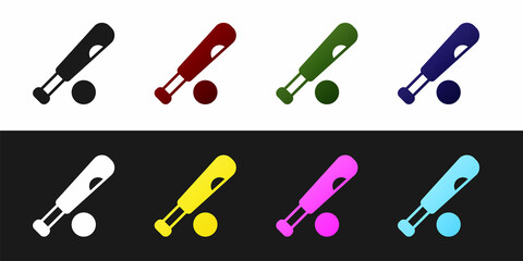 Set Baseball bat with ball icon isolated on black and white background. Vector