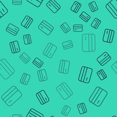 Black line Credit card icon isolated seamless pattern on green background. Online payment. Cash withdrawal. Financial operations. Shopping sign. Vector